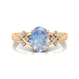 Criss Cross Diamond Ring with Oval Cut Moonstone