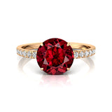 Classic Six Prong Round Solitaire Garnet Ring with Accent Diamond Band