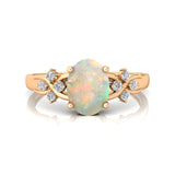 Criss Cross Diamond Ring with Oval Cut Opal