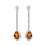 Vintage Style Pear Cut Citrine Halo Diamond Drop Earrings