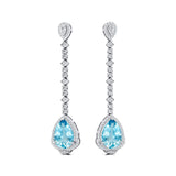 Vintage Style Pear Cut Aquamarine Halo Diamond Drop Earrings