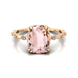 Cushion Cut Morganite Engagement Ring with Distant Diamond Band