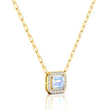 Emerald Cut Moonstone Halo Set Diamond Necklace