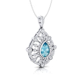 Art Deco Inspired Teardrop Aquamarine Diamond Pendant