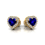 Heart Shaped Tanzanite Halo Diamond Stud Earrings