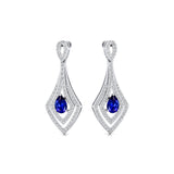 Vintage Inspired Pear Cut Blue Sapphire Diamond Drop Earrings