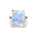 Emerald Cut Moonstone Split Shank Engagement Ring with Diamonds