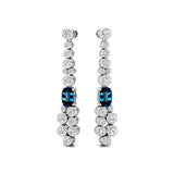 Elongated Cushion London Blue Topaz Bezel Set Diamond Drop Earrings