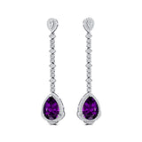 Vintage Style Pear Cut Amethyst Halo Diamond Drop Earrings