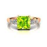 Princess Cut Peridot Graduating Accent Diamond Ring