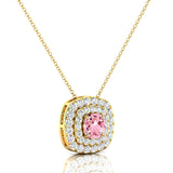 Double Halo Diamond Cushion Cut Morganite Necklace