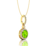 Classic Solitaire Round Peridot Halo Diamond Dangle Pendant