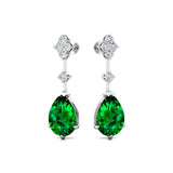 Teardrop Emerald Drop Earrings with Accent Diamonds