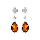 Teardrop Citrine Drop Earrings with Accent Diamonds