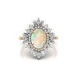 Oval Solitaire Opal Baguette and Round Diamond Cocktail Ring