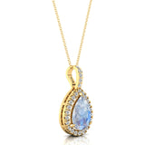 Moonstone Teardrop Pendant with Diamond Halo