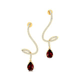 Elegant Spiral Teardrop Garnet Diamond Drop Earrings