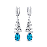 Spiral Diamond Pear Cut Swiss Blue Topaz Dangle Earrings