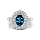 Triple Halo Diamond Oval Cut London Blue Topaz Cocktail Ring