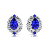 Double Halo Cluster Diamonds Teardrop Tanzanite Stud Earrings