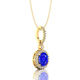 Classic Solitaire Round Tanzanite Halo Diamond Dangle Pendant