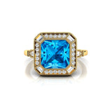 Vintage Style Square Cut Swiss Blue Topaz Diamond Ring