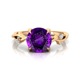 Criss Cross Nature Inspired Diamond Ring  with Round Amethyst