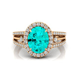 Solitaire Oval Paraiba Tourmaline Split Shank Diamond Engagement Ring