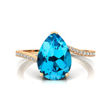 Twisted Up Down Band Pear Shaped Swiss Blue Topaz Ring with Accent Diamonds