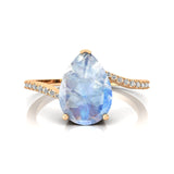 Twisted Up Down Band Pear Shaped Moonstone Ring with Accent Diamonds