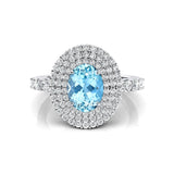 Triple Halo Diamond Oval Cut Aquamarine Cocktail Ring