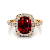 Elongated Cushion Halo Set Garnet Engagement Ring with Diamond Band