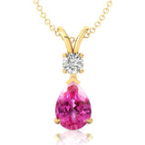 Pink Sapphire Teardrop Pendant with Solitaire Diamond