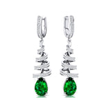 Spiral Diamond Pear Cut Emerald Dangle Earrings