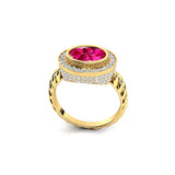 Vintage Style Elongated Oval Pink Sapphire Halo Diamond Twisted Ring