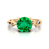 Criss Cross Nature Inspired Diamond Ring  with Round Emerald