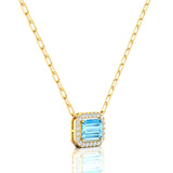 Emerald Cut Aquamarine Halo Set Diamond Necklace