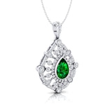 Art Deco Inspired Teardrop Emerald Diamond Pendant