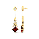 Inverted Princess Cut Garnet Drop Earrings with Diamonds