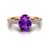 Oval Solitaire Amethyst with Accent Diamonds Engagement Ring