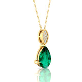 Illussion Set Diamond Pendant with Pear Cut Emerald