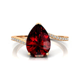 Twisted Up Down Band Pear Shaped Garnet Ring with Accent Diamonds