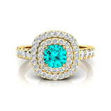 Double Halo Diamond Cushion Cut Paraiba Tourmaline Ring