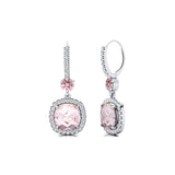 Halo Diamond Cushion Cut Morganite Dangle Earrings