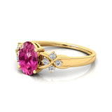 Criss Cross Diamond Ring with Oval Cut Pink Sapphire