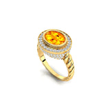 Vintage Style Elongated Oval Citrine Halo Diamond Twisted Ring