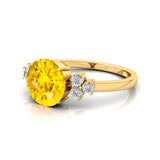 Trio Diamond Engagement Ring with Round Solitaire Yellow Sapphire