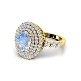 Triple Halo Diamond Oval Cut Moonstone Cocktail Ring