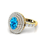 Triple Halo Diamond Oval Cut Swiss Blue Topaz Cocktail Ring