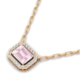 Emerald Cut Morganite Halo Set Diamond Necklace